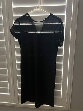 Classic Black Sheer-Panel Shift Dress